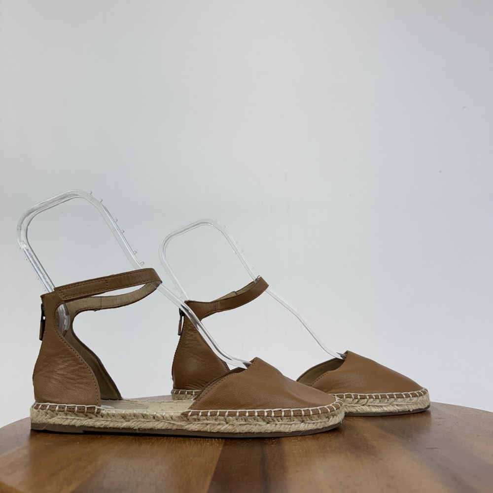 Womens Eileen Fisher Lala Tumbled Brown Leather Espadrille Sandals Size 8.5 GUC